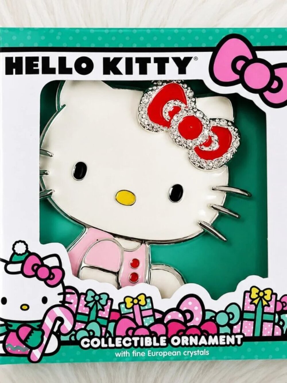Hello Kitty Collectible Ornament Wearing Pink Dress & A Red Bow